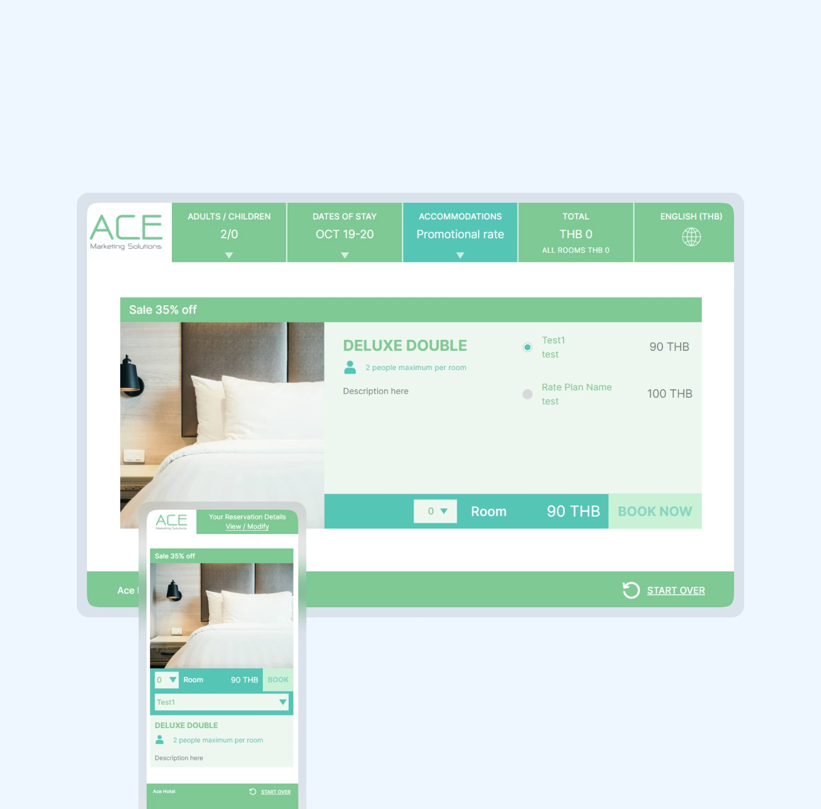 ACE Booking Engine — interface delivered by OnePix