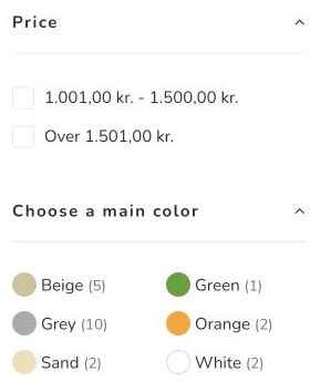 Price ranges and main colour options in the tile catalogue.