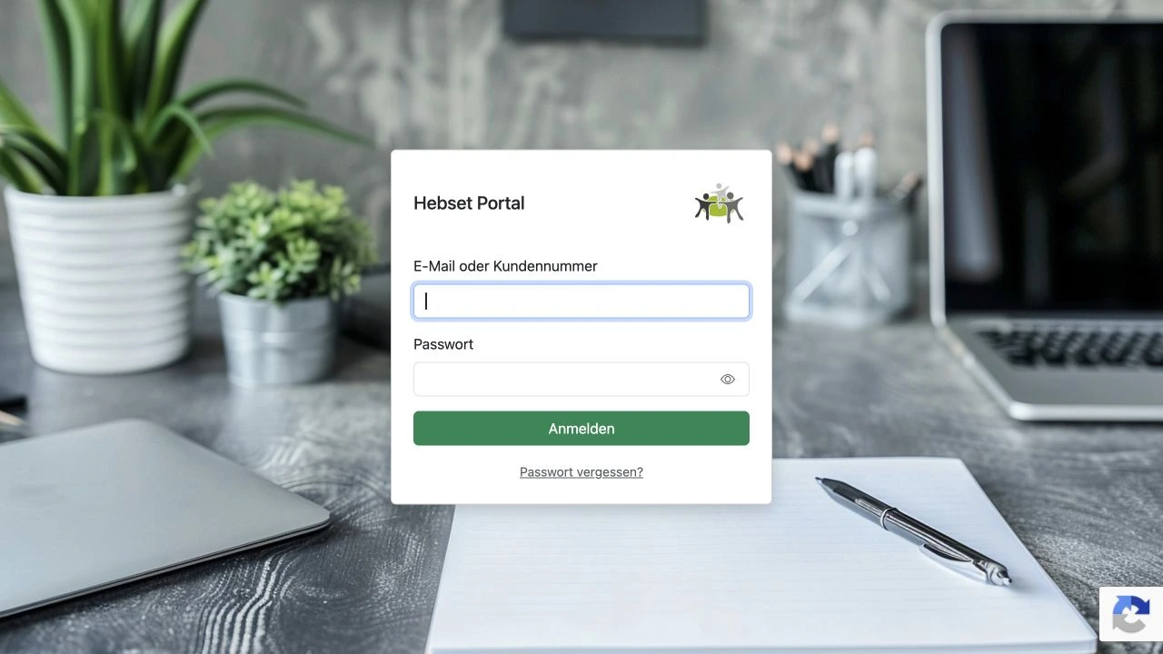 Public Hebset portal sign-in screen with empty credential fields.
