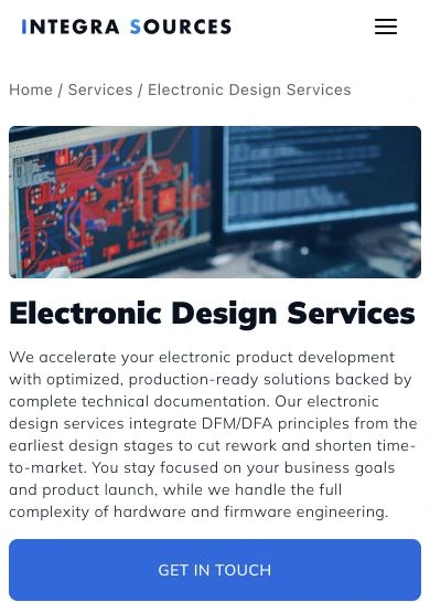 The mobile service page and enquiry button.
