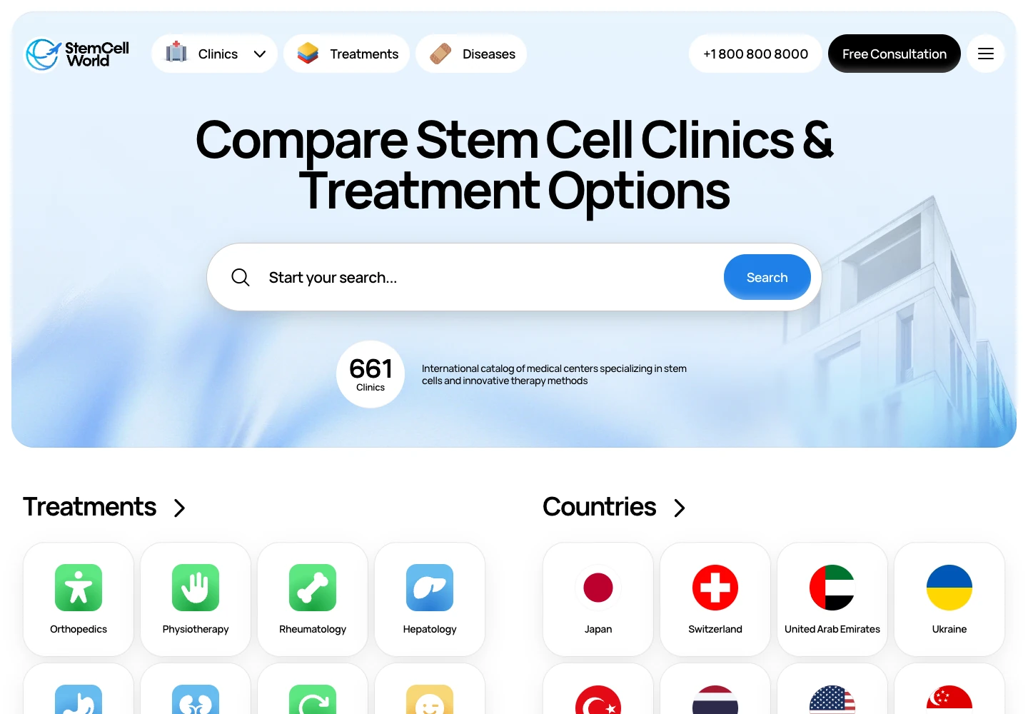Current public StemCellWorld directory homepage.