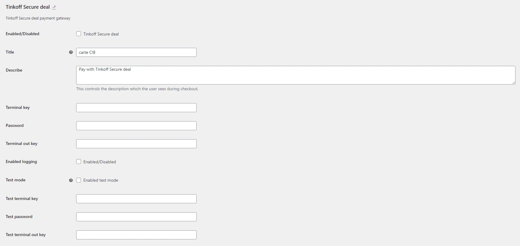 Original gateway configuration with separate test and live settings.