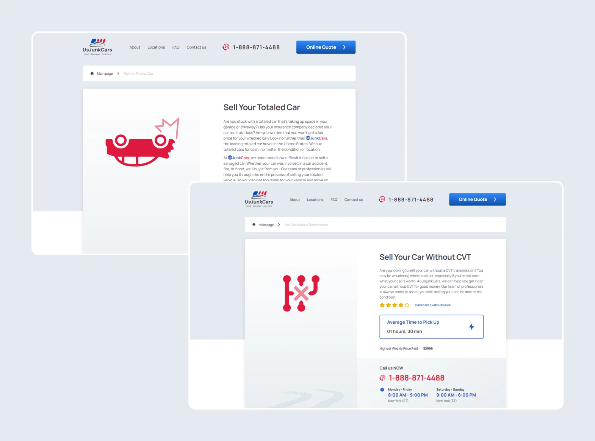 Content pages and enquiry entry points for different vehicle conditions.