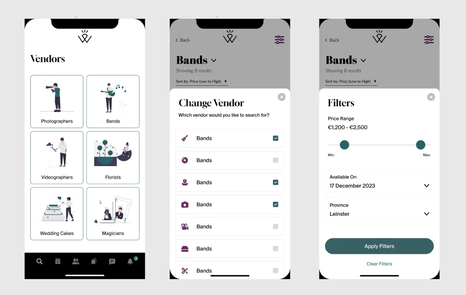 Vendor discovery and filtering in the mobile app.