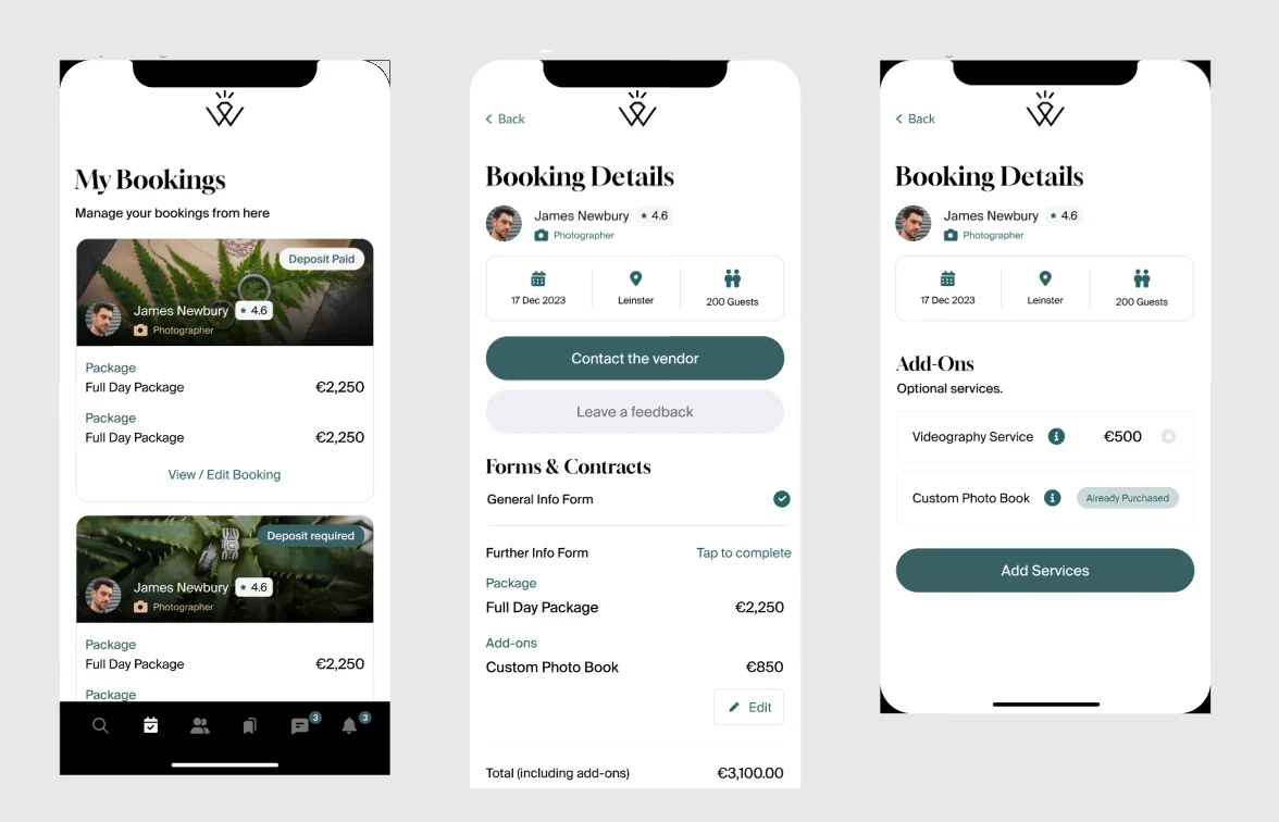 Selecting a service and starting a booking.