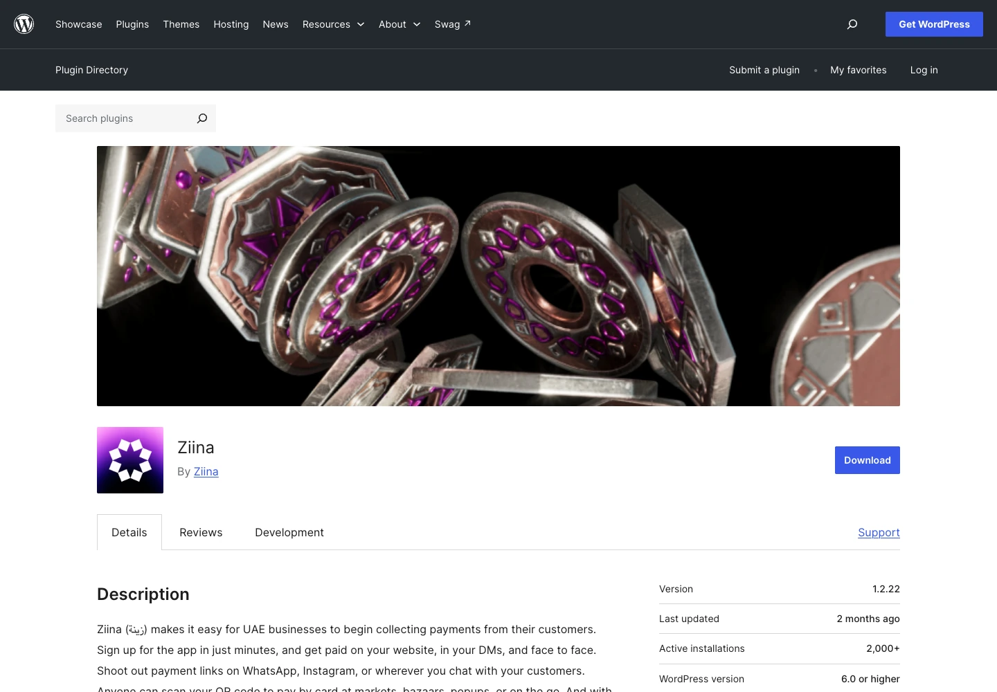 The official Ziina plugin listing in the WordPress.org directory.